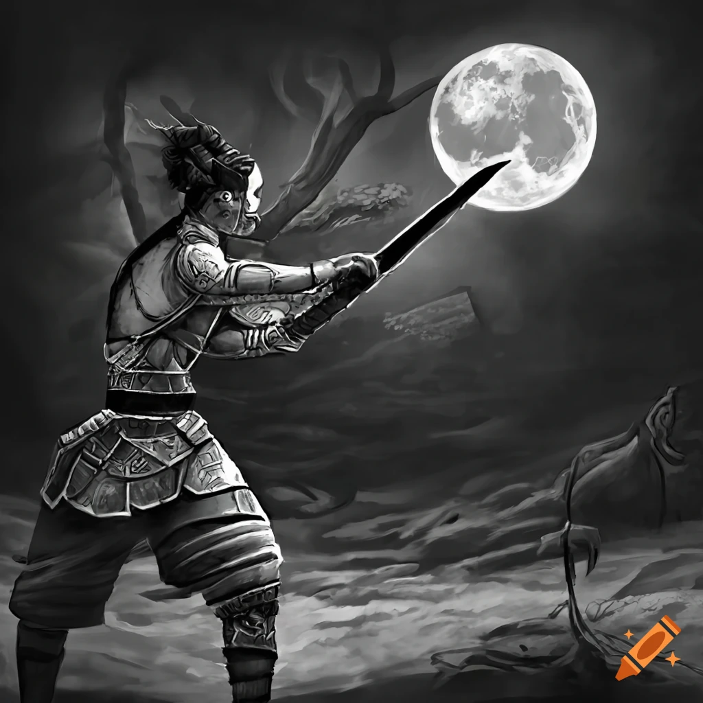 Ninja jumping across rooftops in medieval japan, black ink manga style