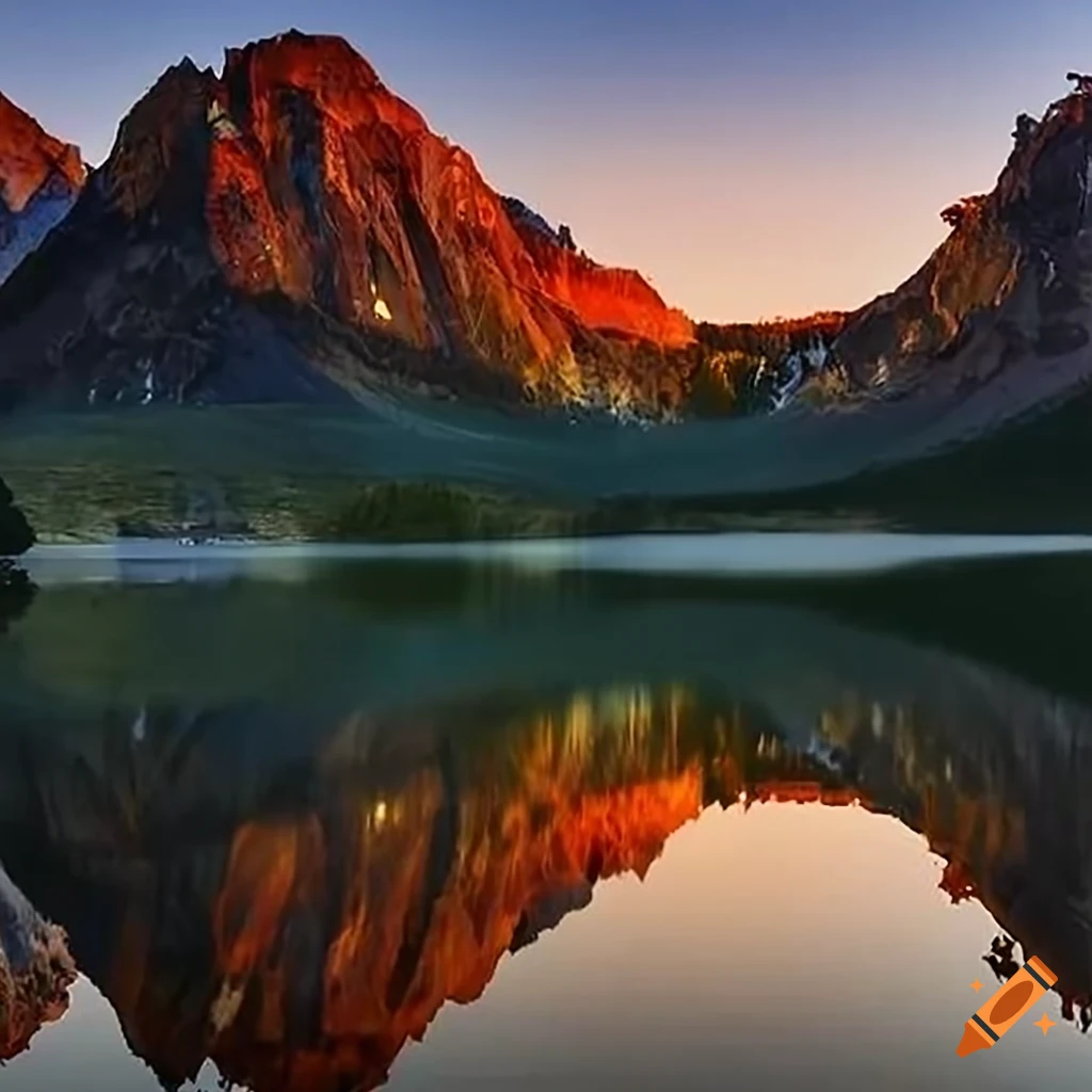 hyperrealistic portrait of a woman at a mountain lake sunset