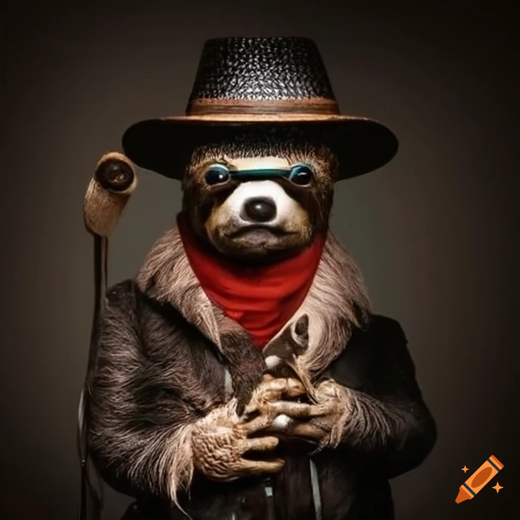 funny sloth wearing a hat and cane