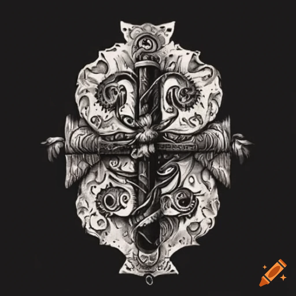 Ancient hinge tattoo with flower engraving on Craiyon