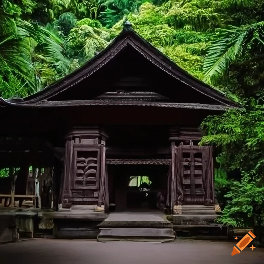 ancient wooden cabin with intricate wood carvings