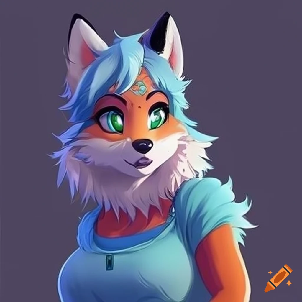 Detailed anthro female fox character design on Craiyon