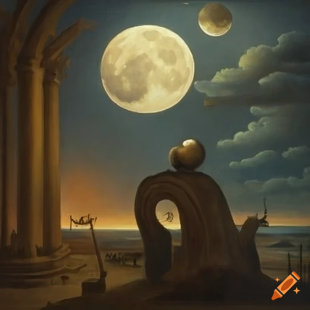 surreal painting of a full moon