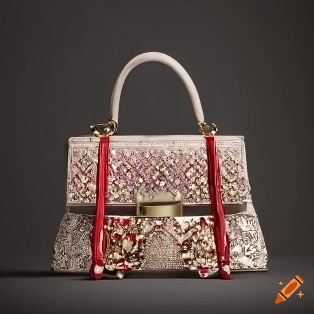 Luxurious bag with silk embellished front flap on Craiyon