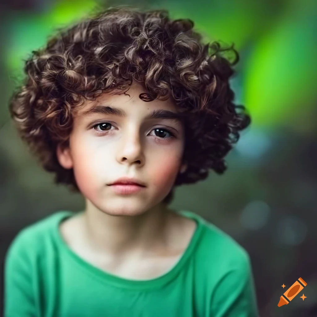 boy with curly hair in nature