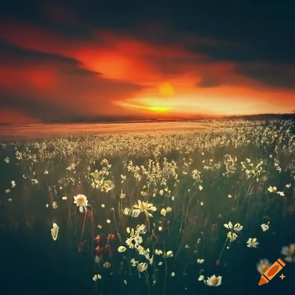 Field of flowers with fire