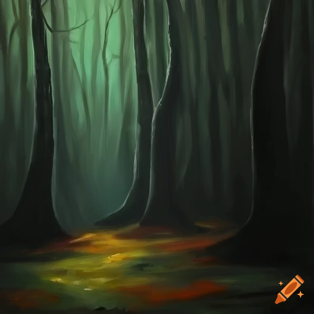 Dark and mysterious forest oil painting