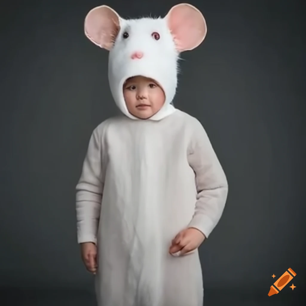 Child dressed in a white rat costume on Craiyon