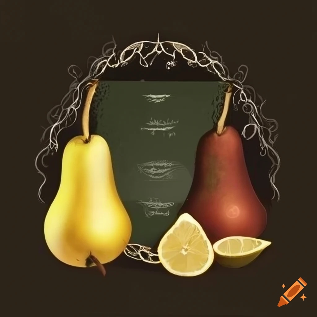 elegant wine label with pears and lemons