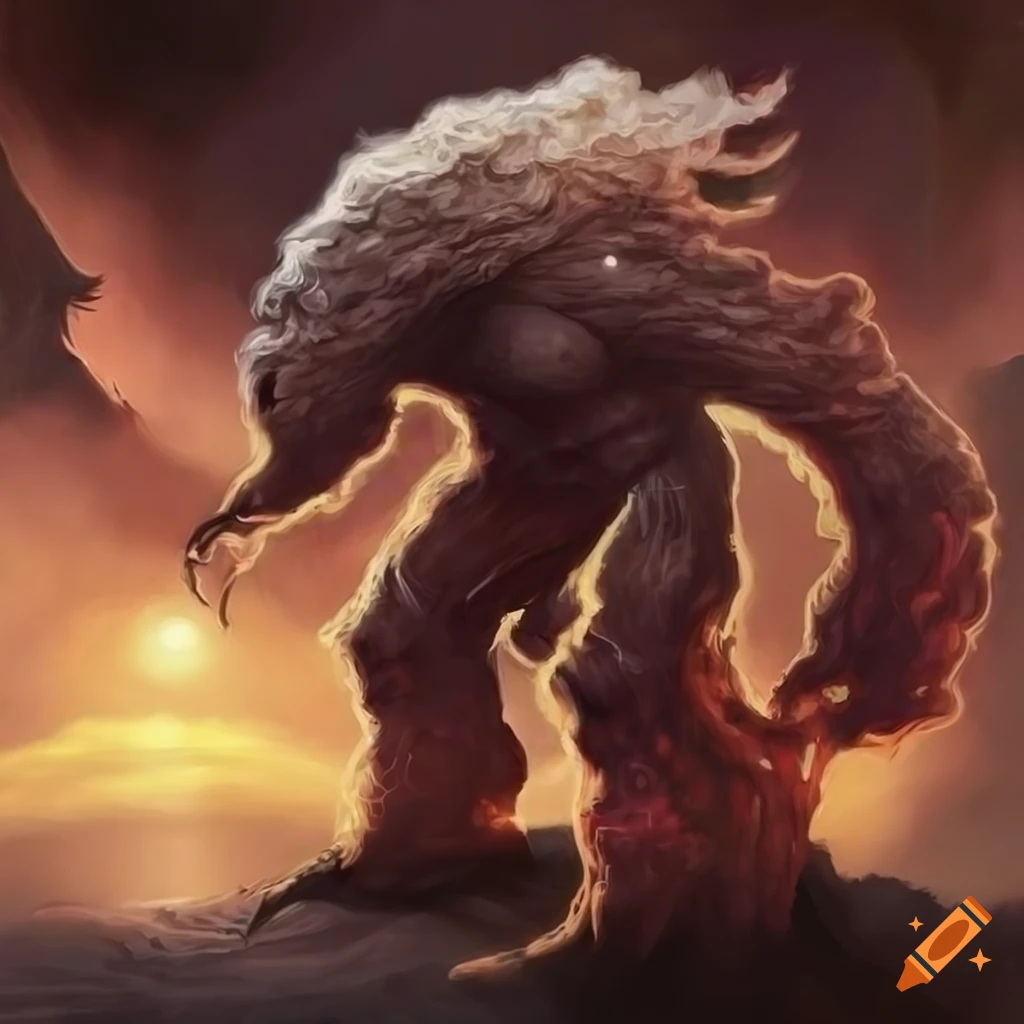 Detailed fantasy art of earth and cloud elementals