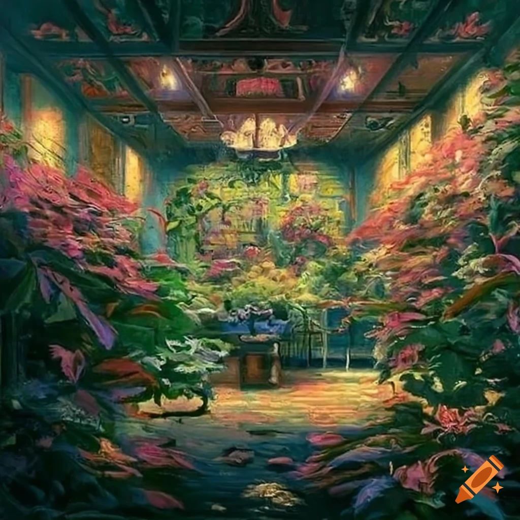 Painting of an indoor cannabis grow room by thomas kinkade on Craiyon