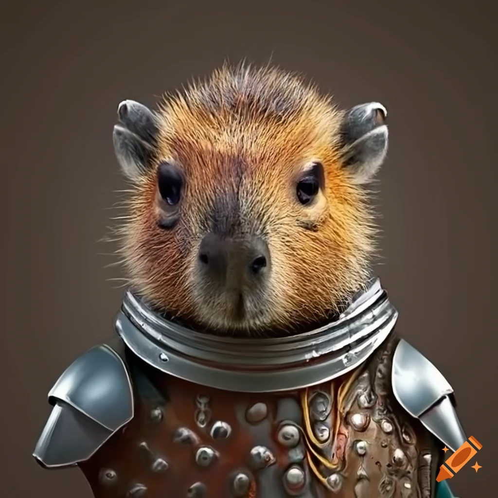 baby capybara in medieval armor