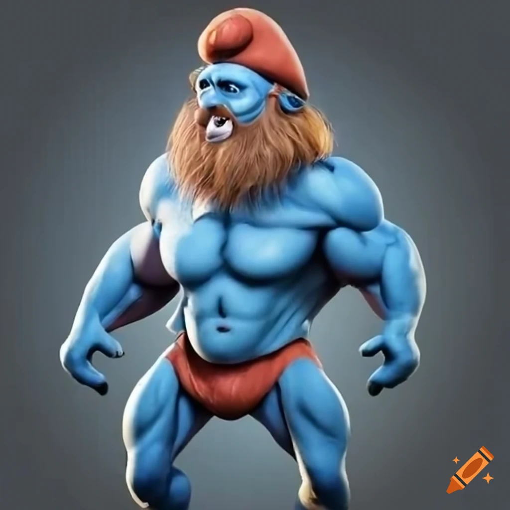 realistic muscle depiction of Papa Smurf