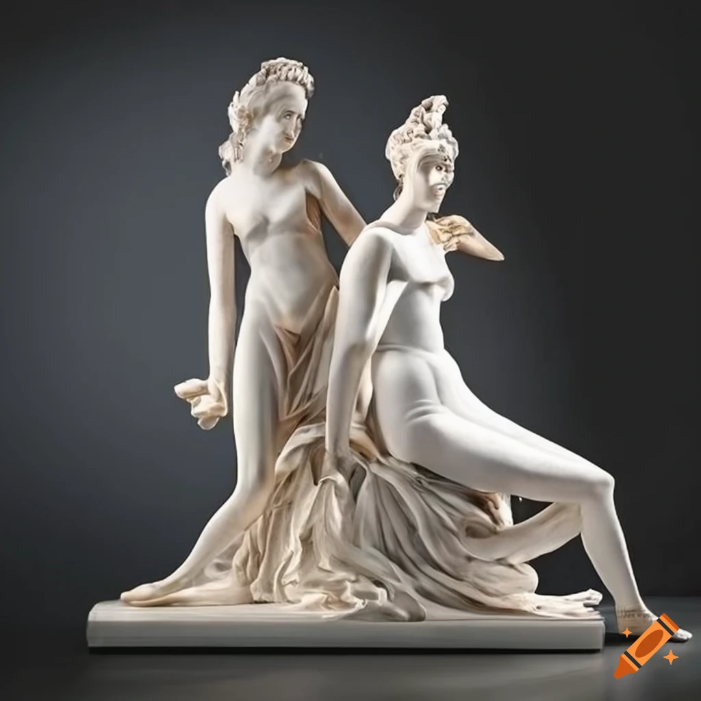 white marble sculpture of a pair of silk