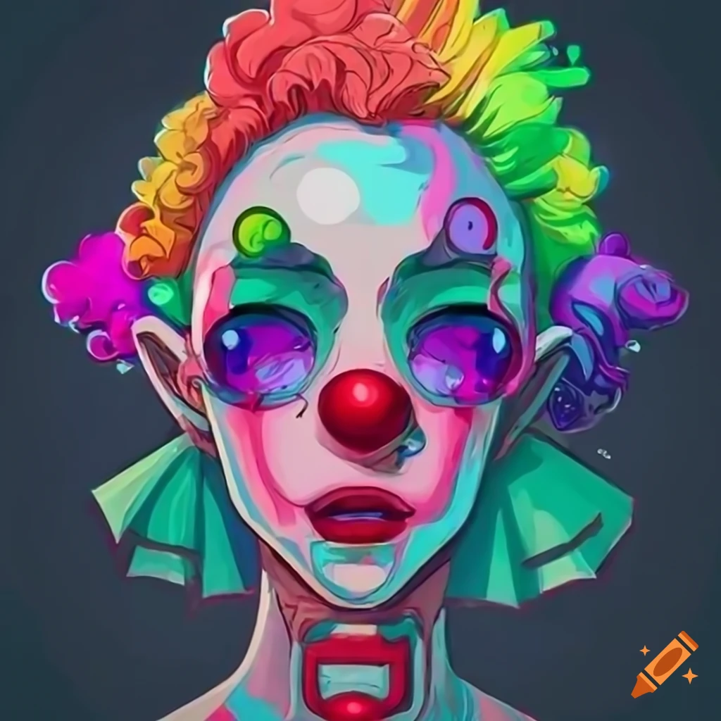 cute cyberpunk clown icon with rainbow colors