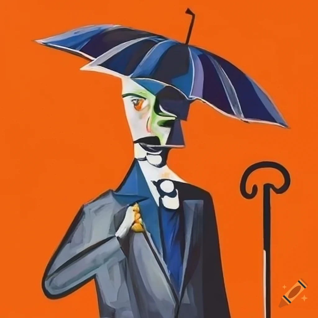 Surreal painting of an umbrella man