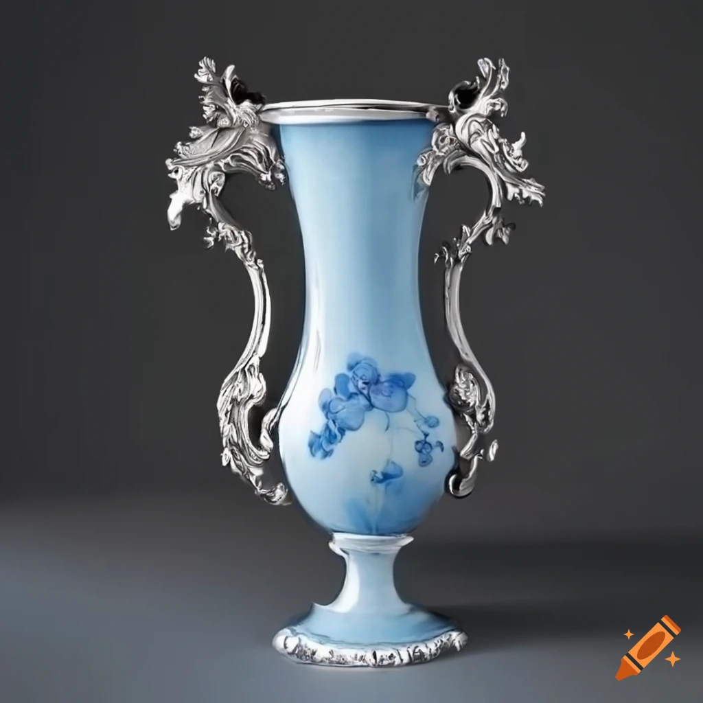 Rococo silver vase with white roses