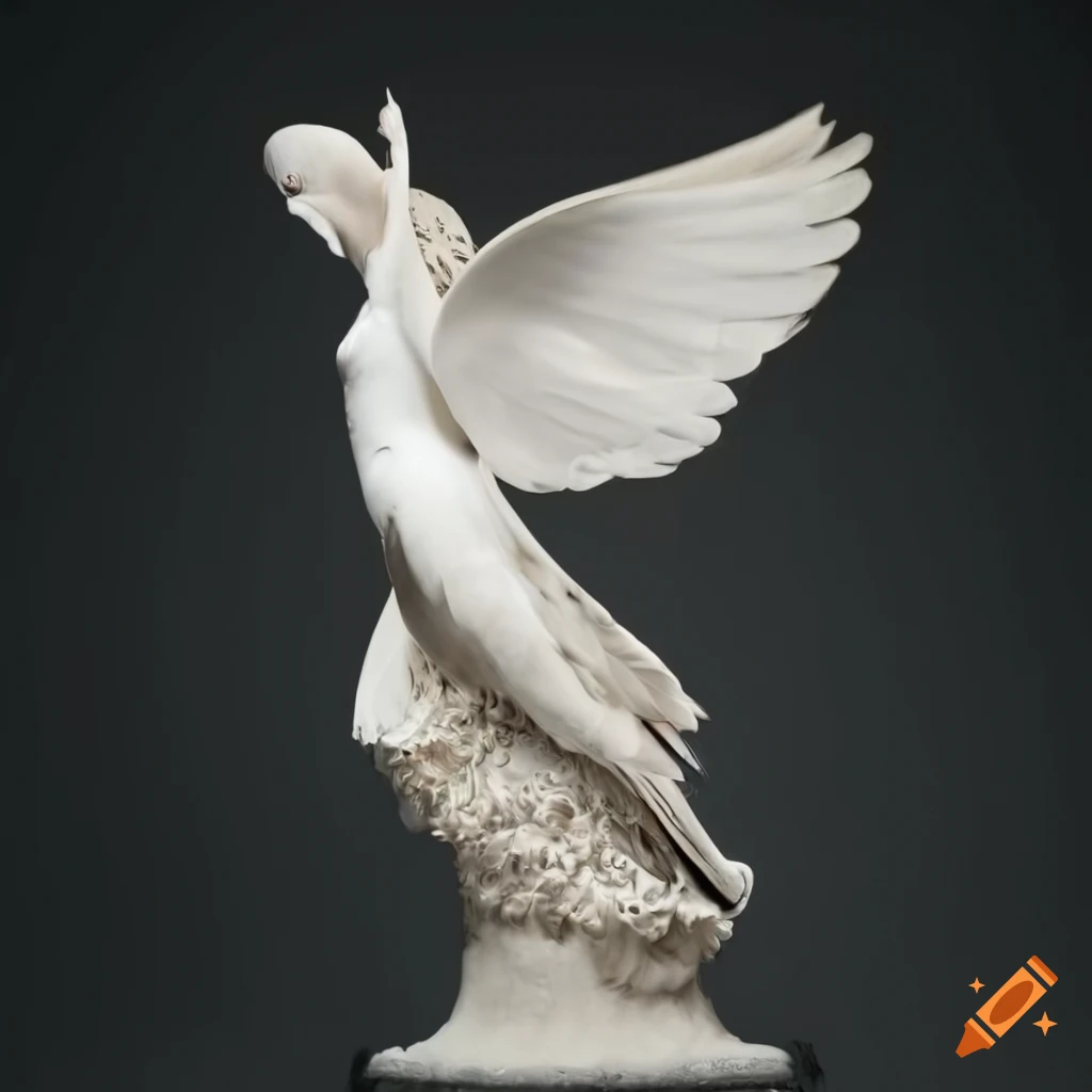 Sculpture of white doves on silk on Craiyon