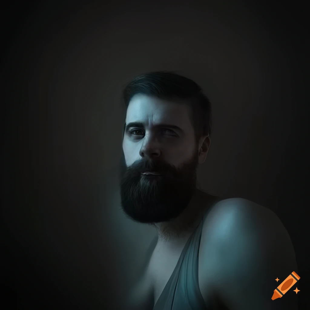 eerie portrait of a bearded man