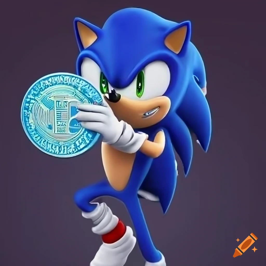 Sonic the hedgehog holding a blue coin with Fantom Foundation logo on  Craiyon