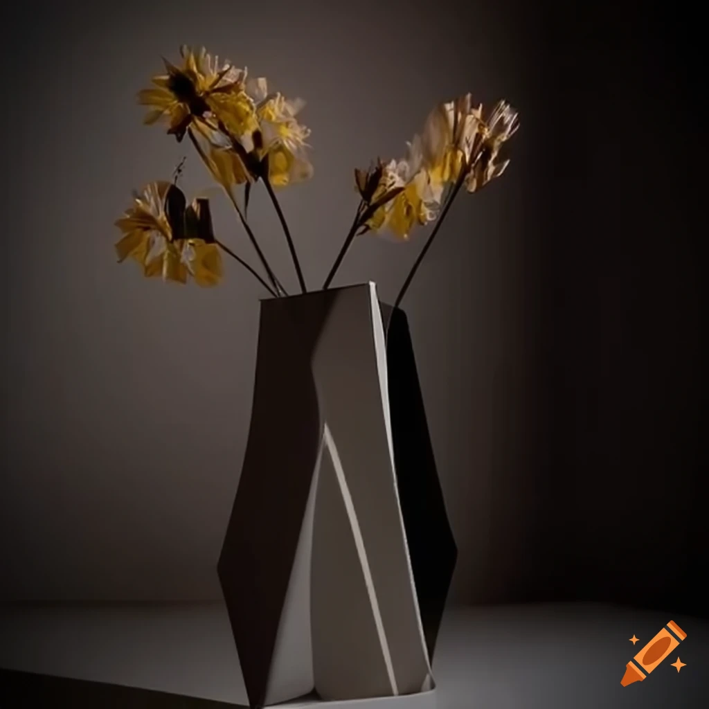 geometric vase with dramatic lighting