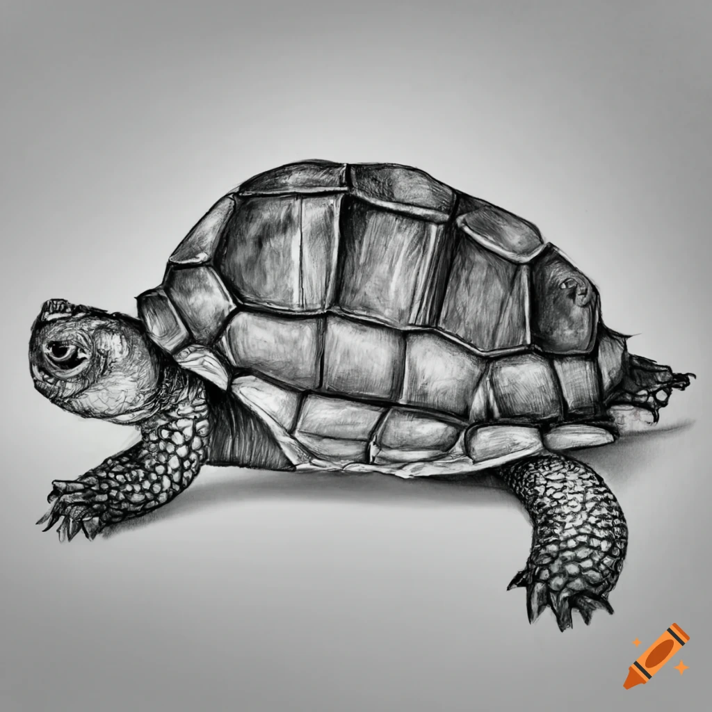 Premium Photo | A black and white drawing of a tortoise