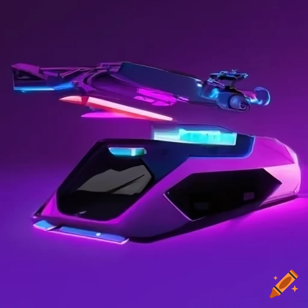 Purple futuristic flying car on Craiyon