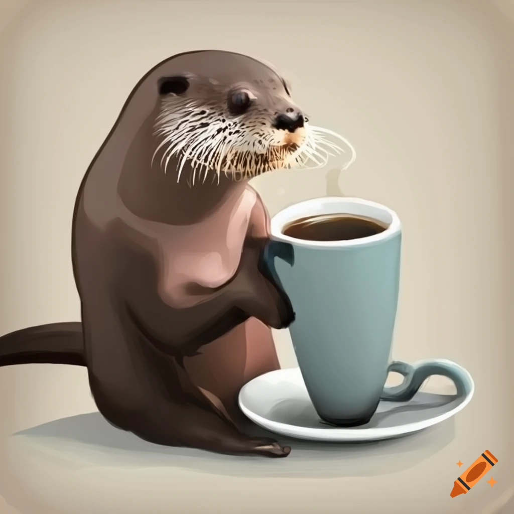 otter holding a cup of coffee