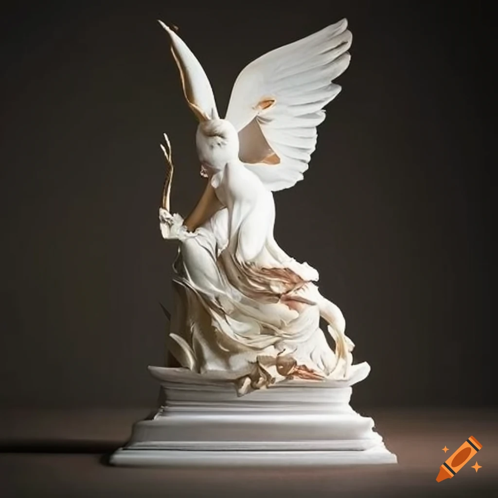 elegant sculpture of white doves on a silk podium