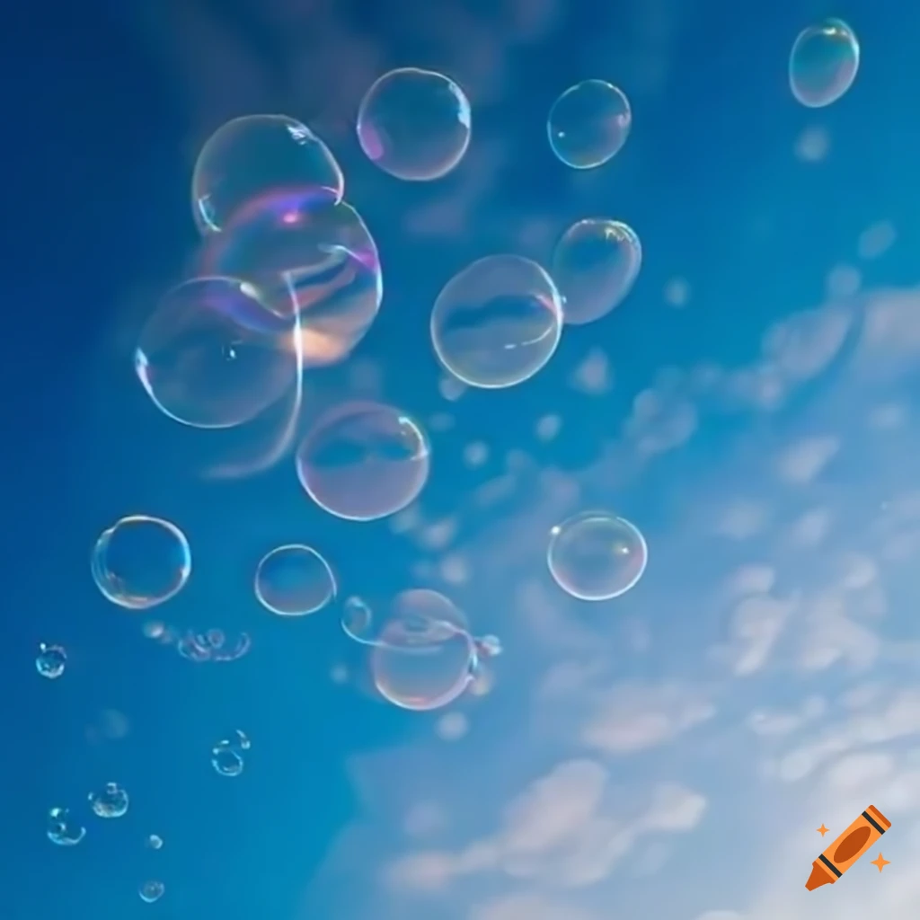 blue sky with floating soap bubbles