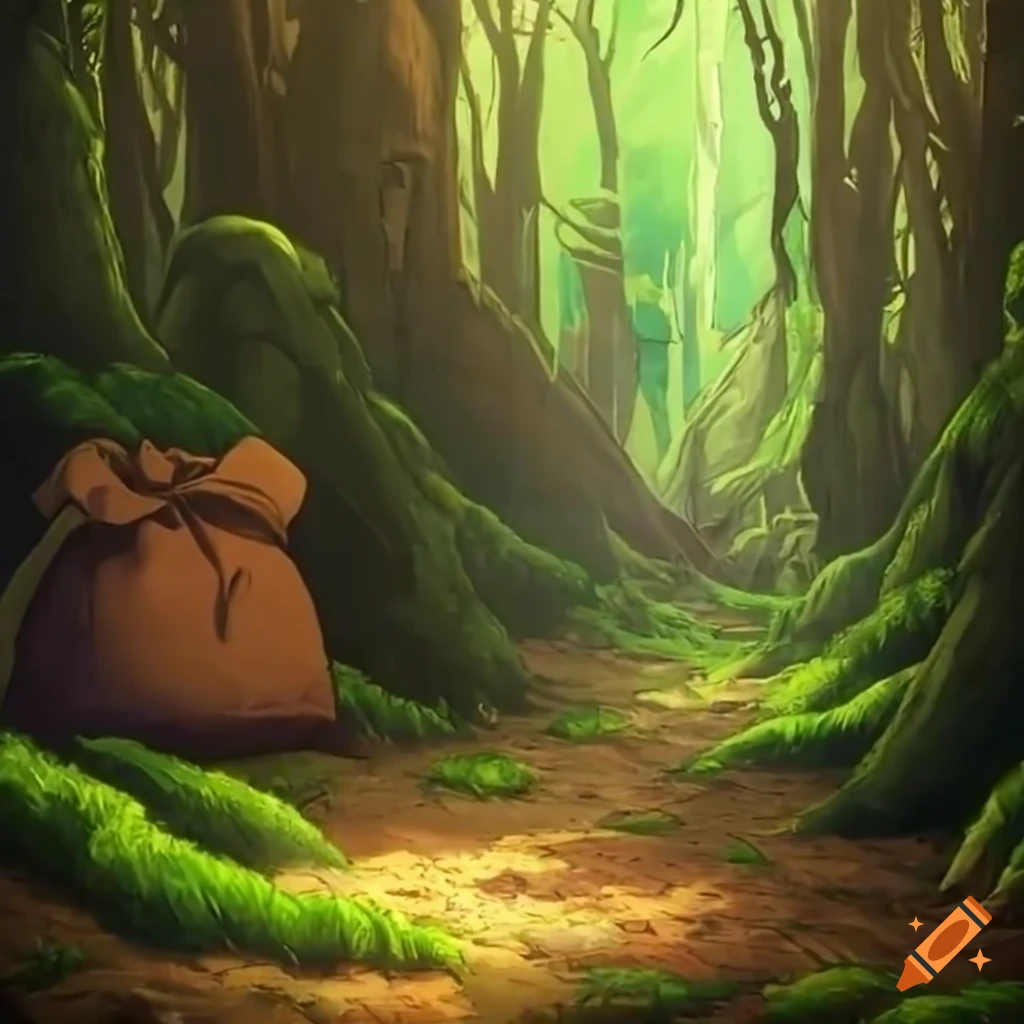 brown bags scattered in a forest