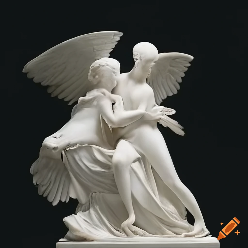 sculpture of two white love angels with doves