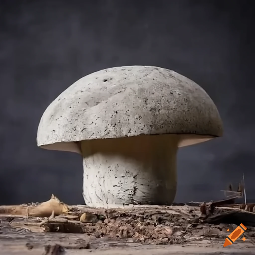 concrete mushroom sculpture at a construction site