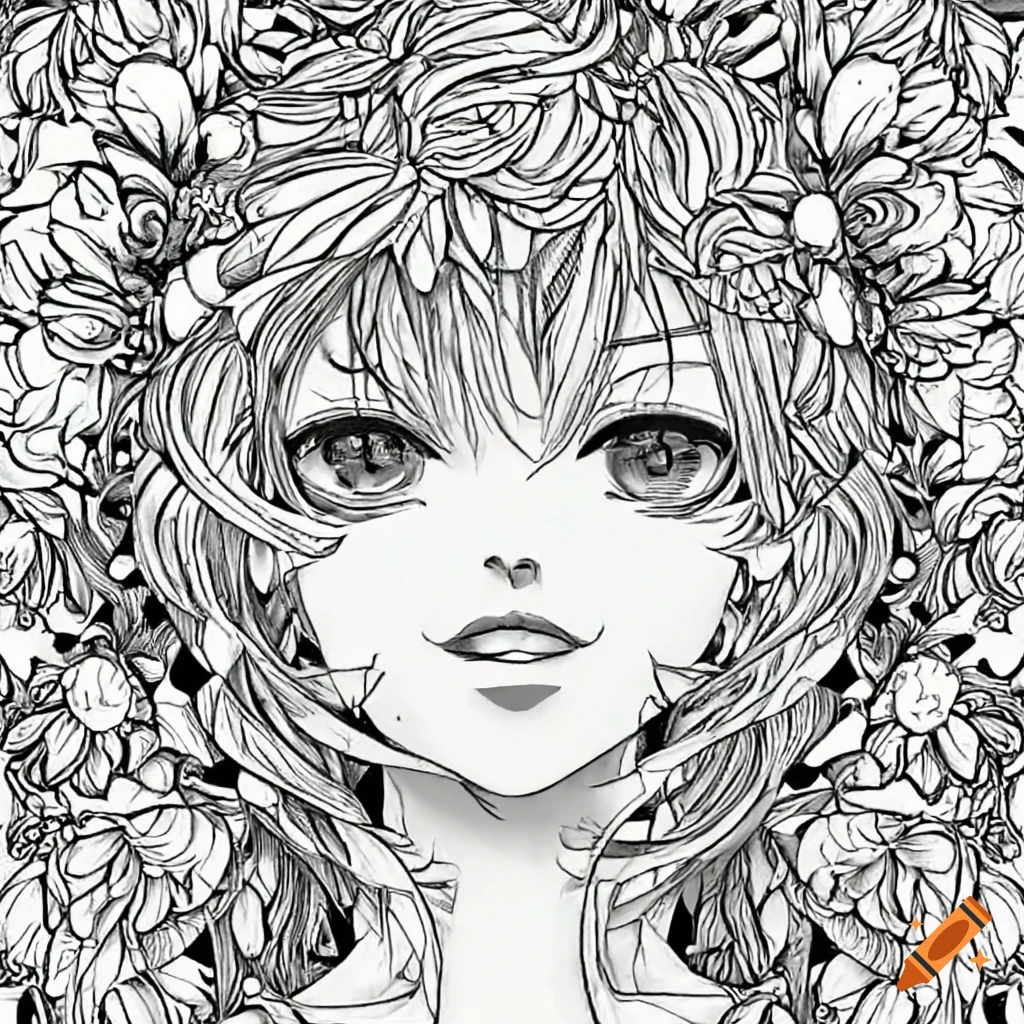 Flower Girl Coloring Page  Color drawing art, Manga coloring book