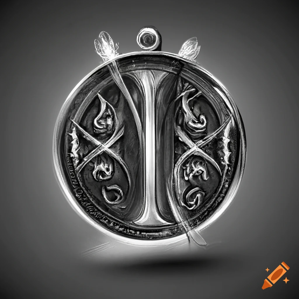 detailed monochrome medal of Gemini sign
