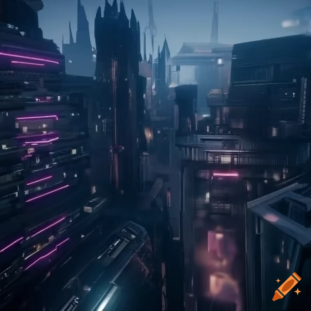 Aerial view of a futuristic cyberpunk city on Craiyon