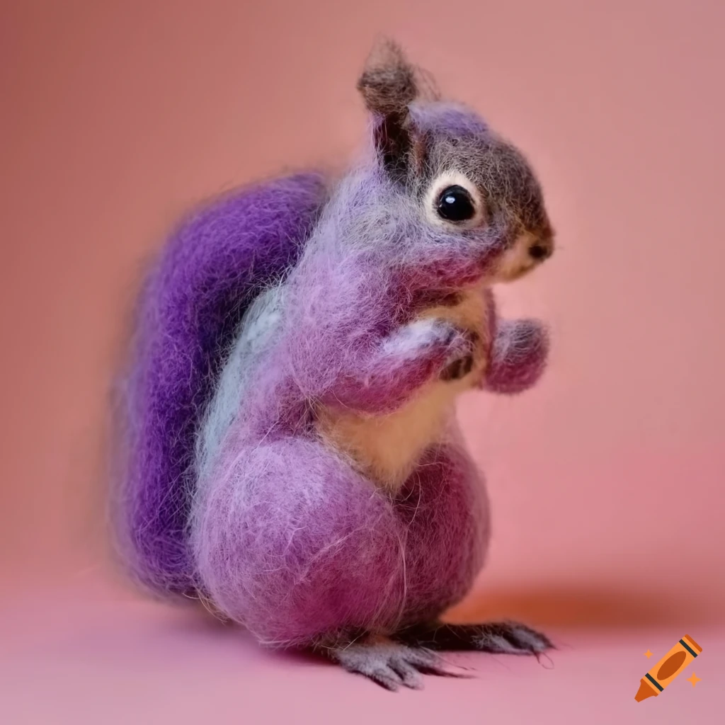 pink and purple felted wool squirrel