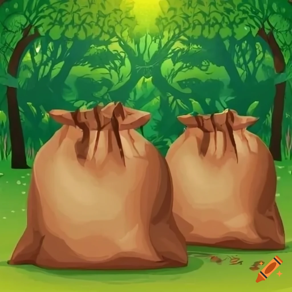 brown bags scattered in a forest