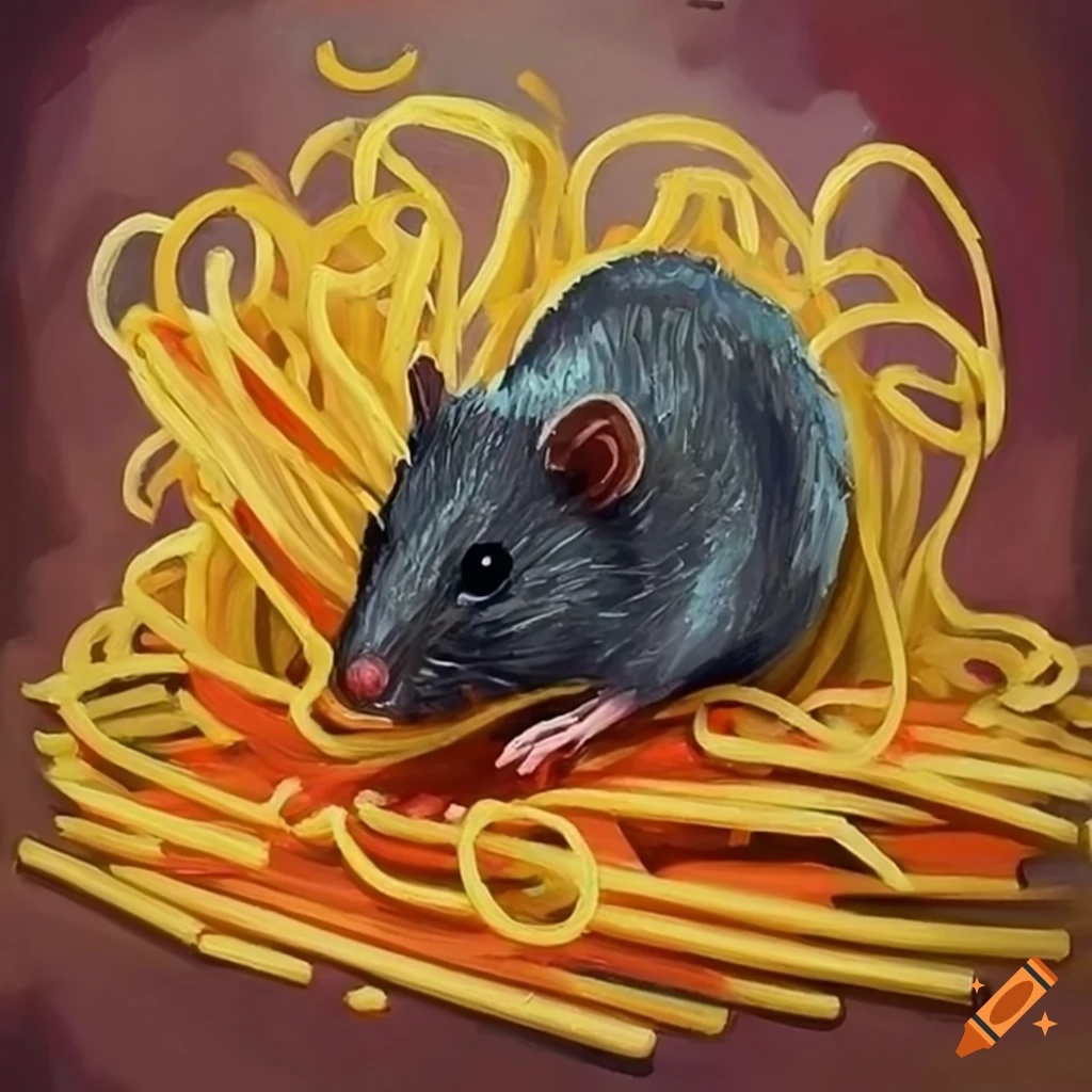 Artistic painting of a rat in spaghetti on Craiyon