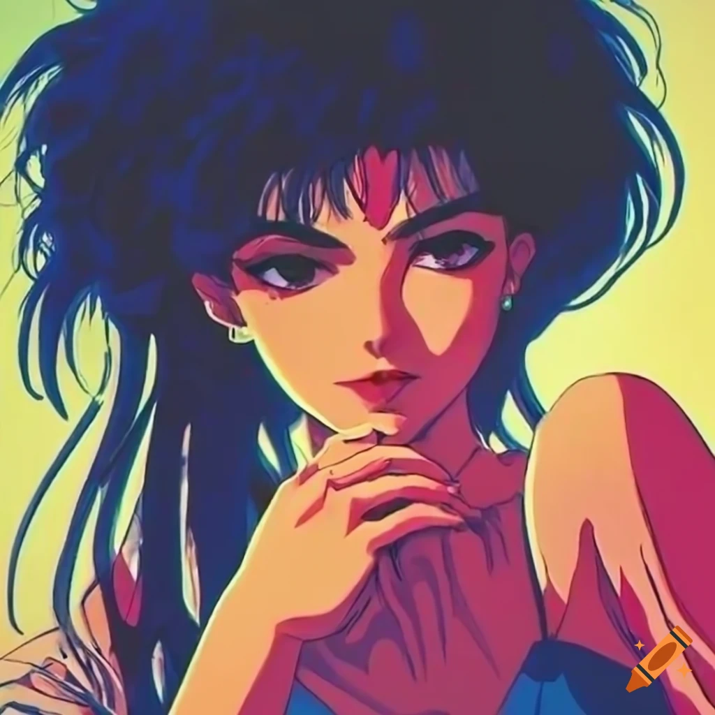 pretty girl from an 80s anime, 80s anime fog, static like from an 80s anime,  1980s \(style\), long hair - SeaArt AI