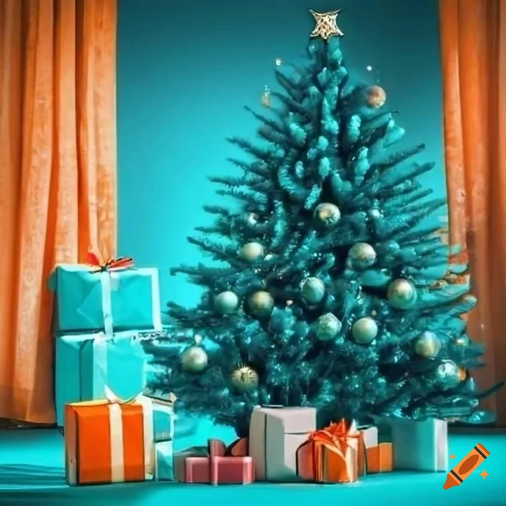 turquoise Christmas tree with presents