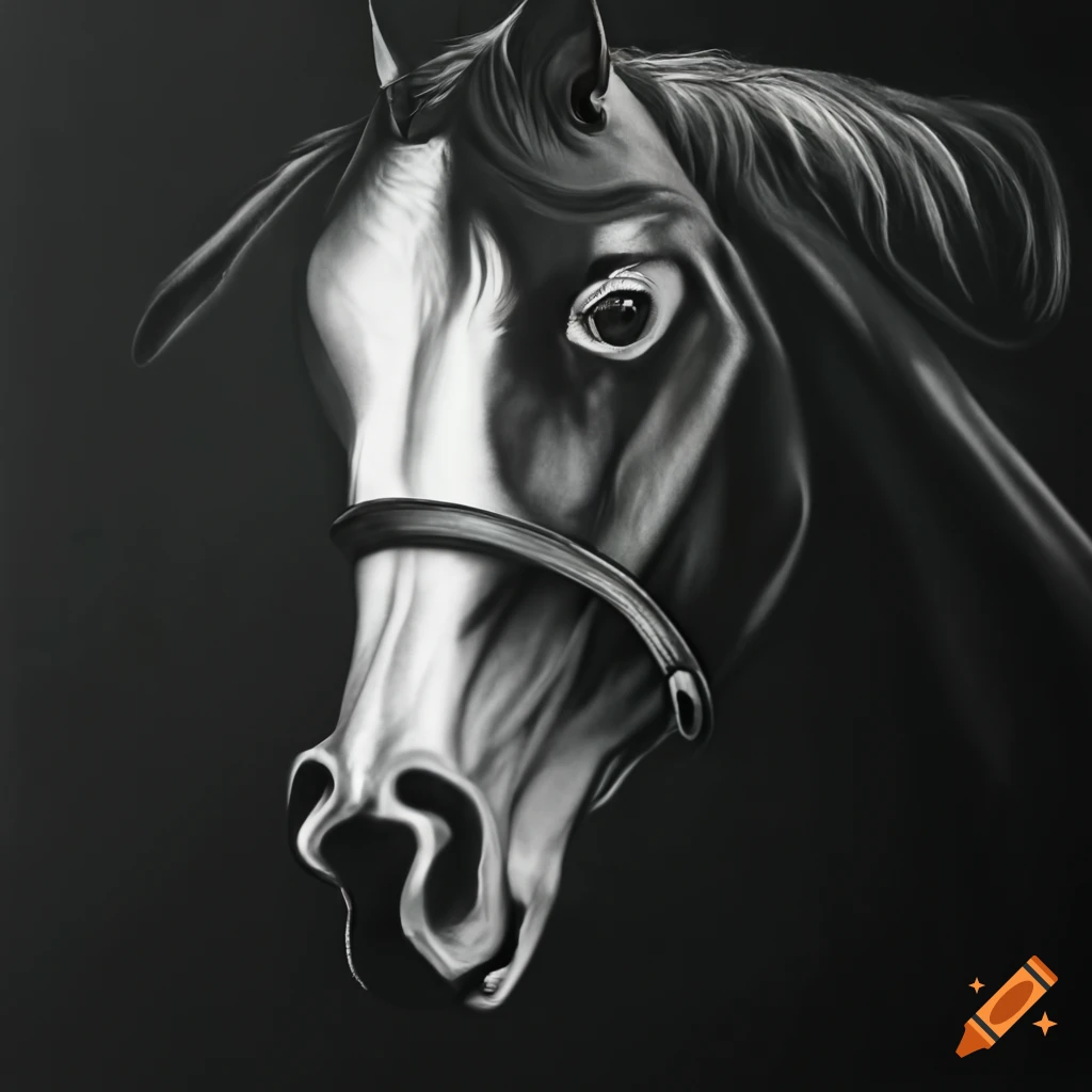 Realistic charcoal drawing of galloping horse in black and white full body  on Craiyon