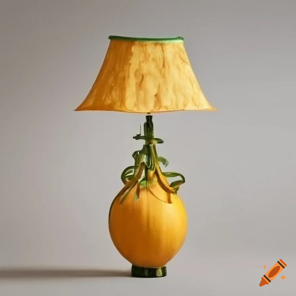 Floor lamp with green gourd vines base and yellow gourd flower lampshade