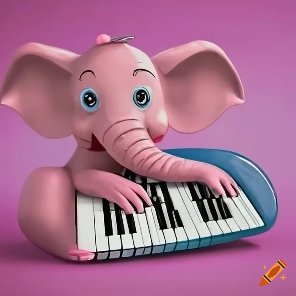 Artistic depiction of a pink elephant playing the piano on Craiyon