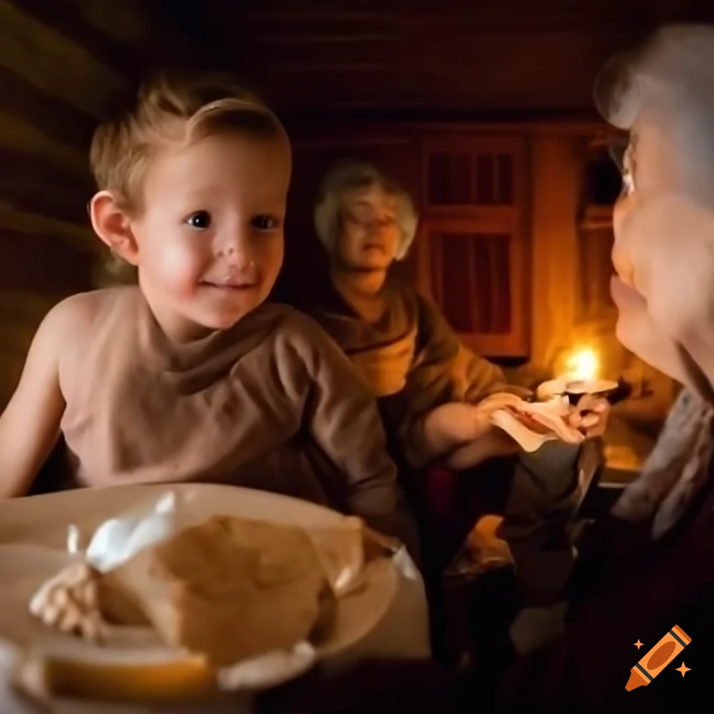 Grandmother And Grandson Eating Soup In A Village House grandmother-and-grandson-eating-soup-in-a-village-house
