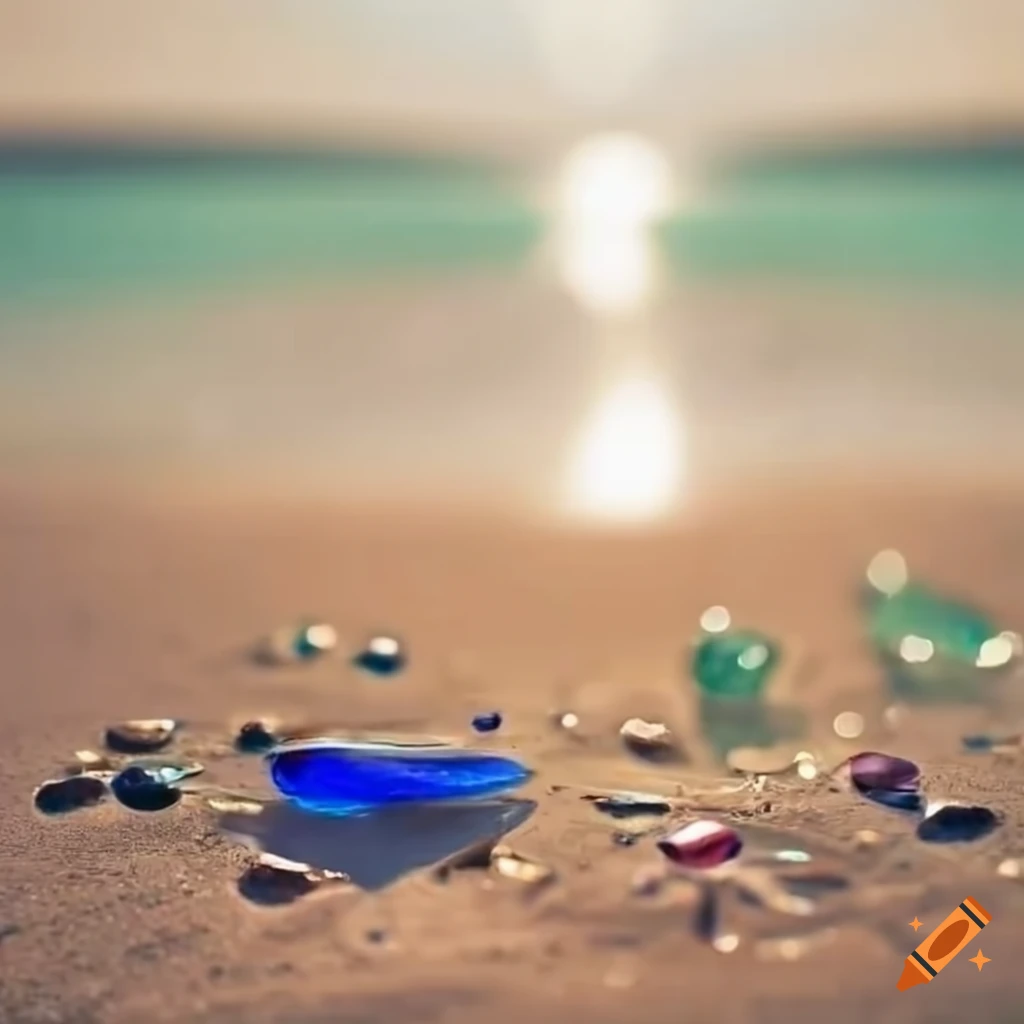 beach with clear water and colorful glass pieces