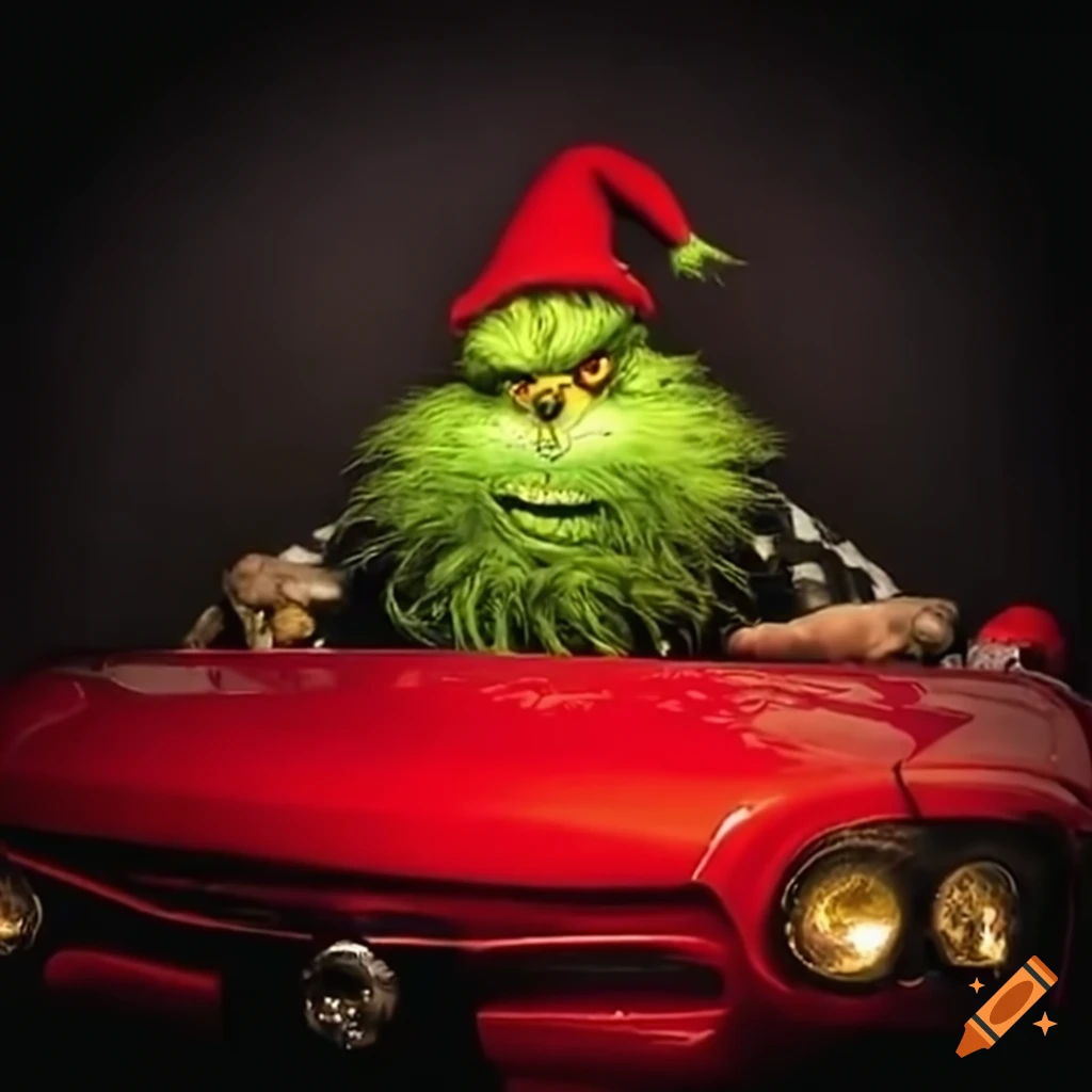 Grinch driving a red truck on Craiyon