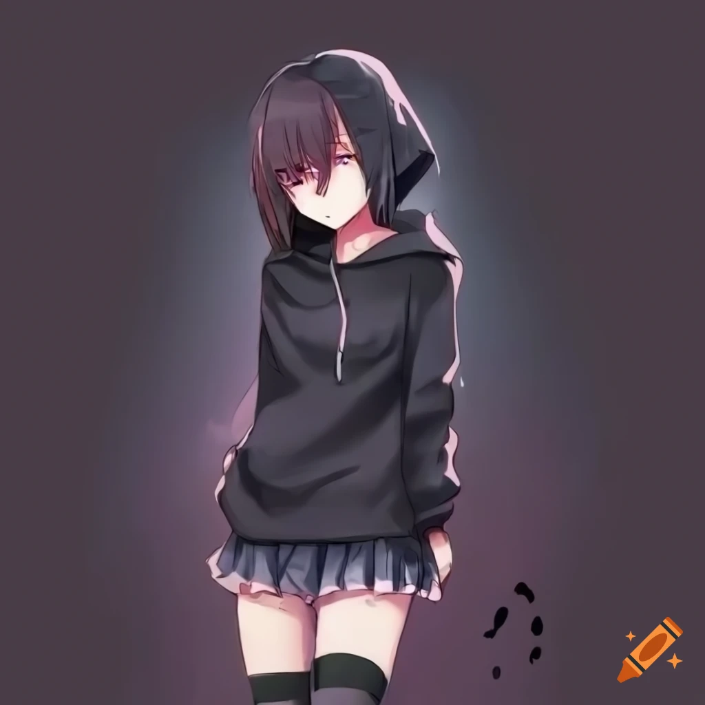 Image of a crying anime girl in a hoodie