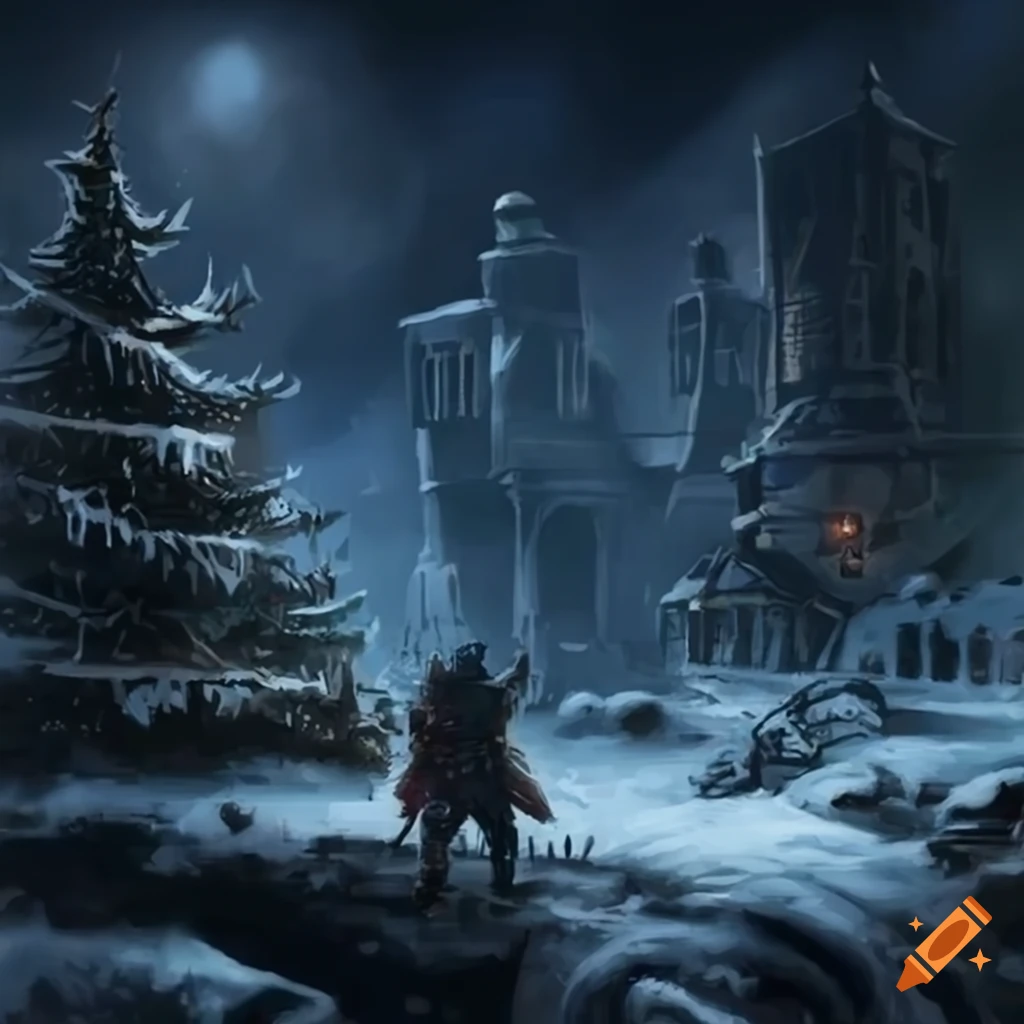 Warhammer 40,000 winter scene for Christmas card