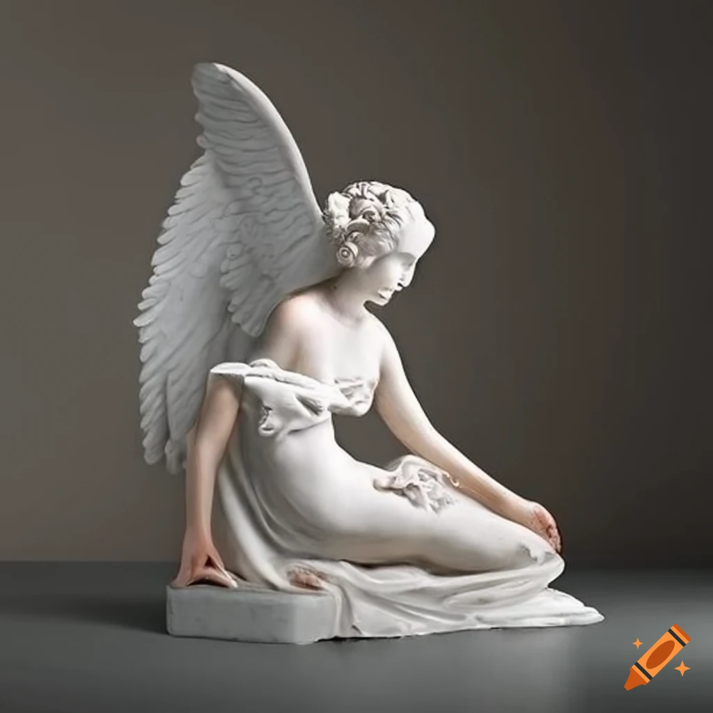 sculpture of a white angel with a dove